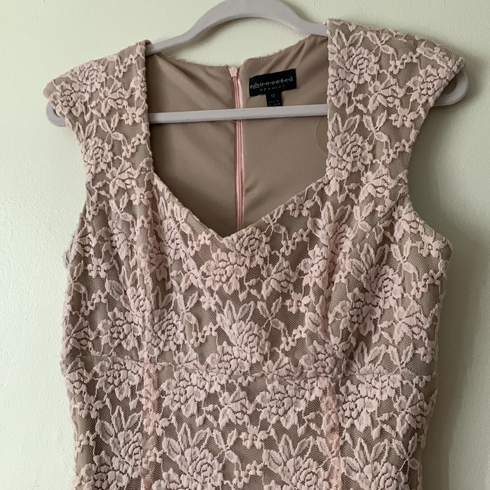 Connected Apparel Blush Pink Lace with Beige Lining Dress - Picture 3 of 5